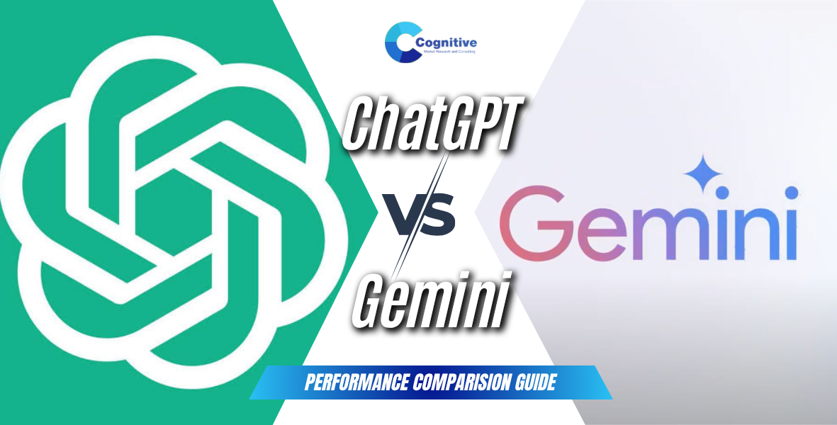 Blog banner by Cognitive Market Research featuring a performance comparison guide between ChatGPT and Gemini.