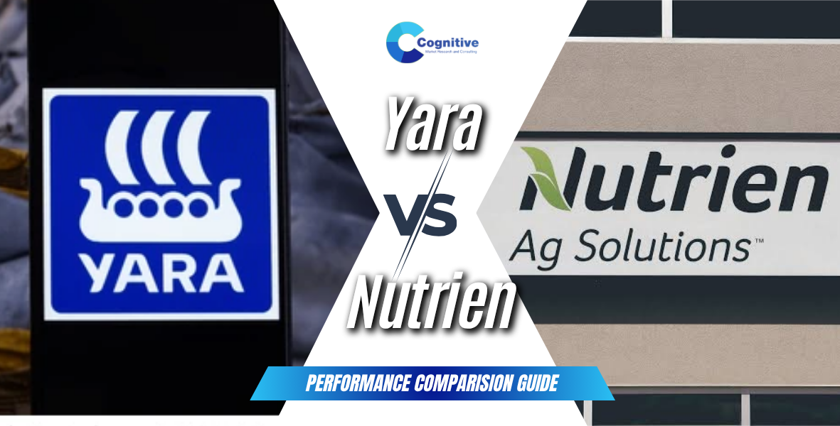 Comparison banner by Cognitive Market Research titled 'Yara vs Nutrien: Performance Comparison Guide', featuring the logos and branding of both agricultural companies.