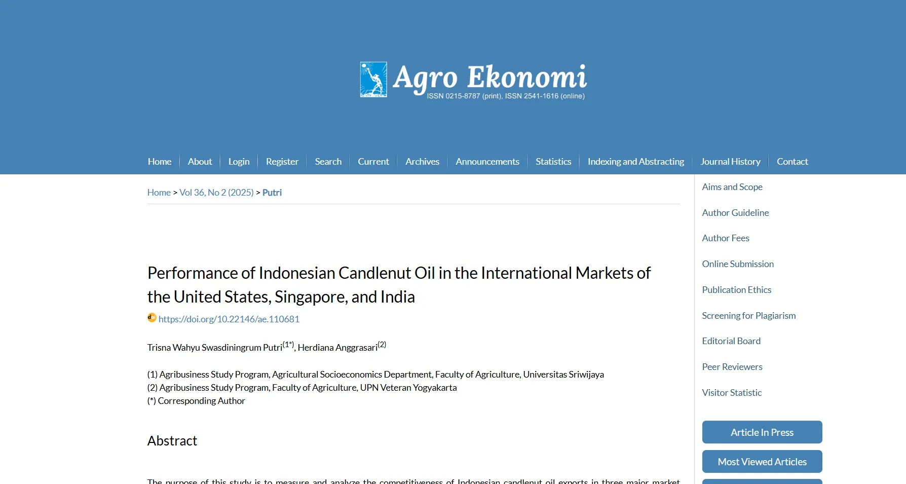 Agro Ekonomi citation screenshot