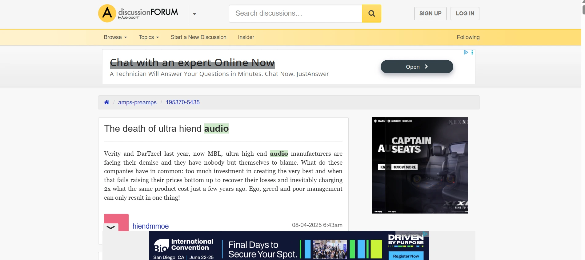 Audiogon Discussion Forum citation screenshot