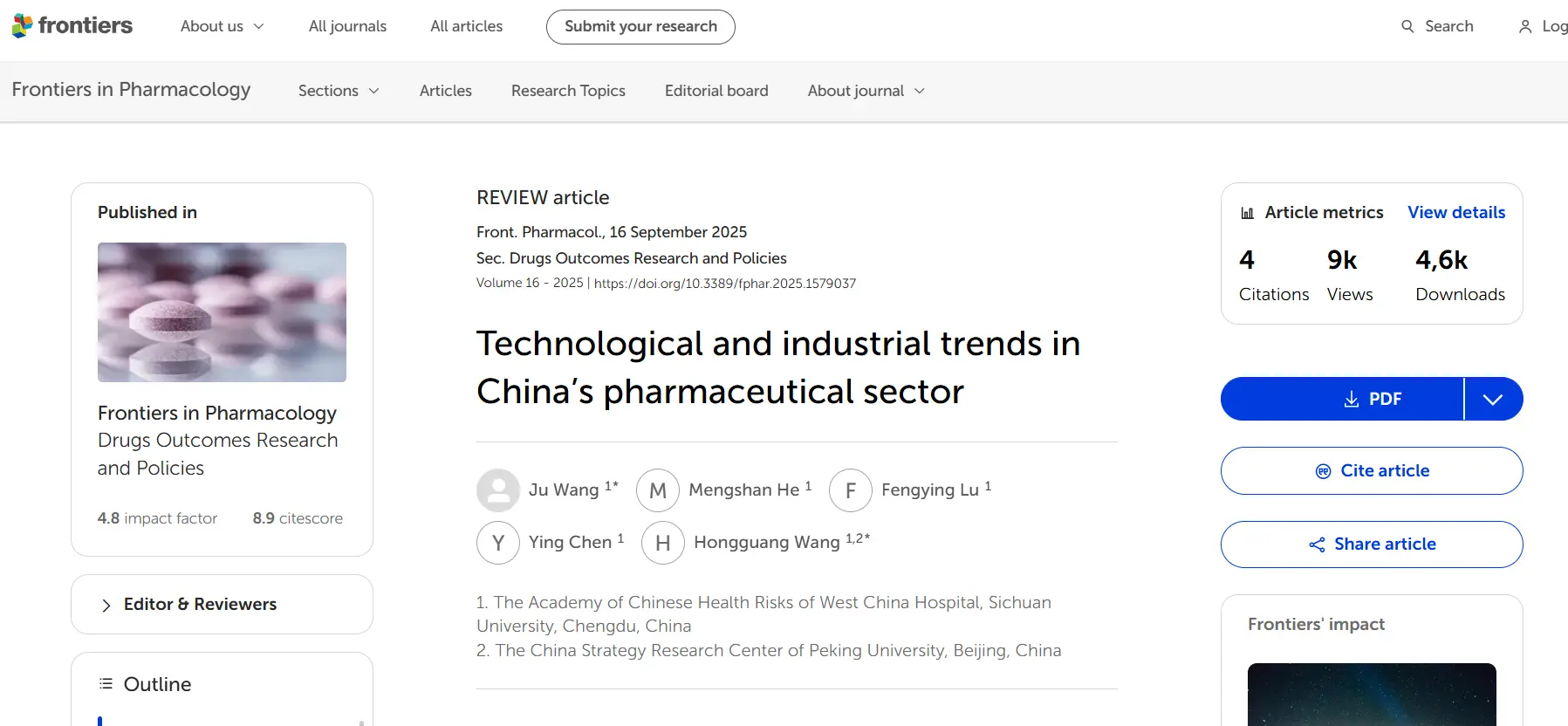 Frontiers citation screenshot