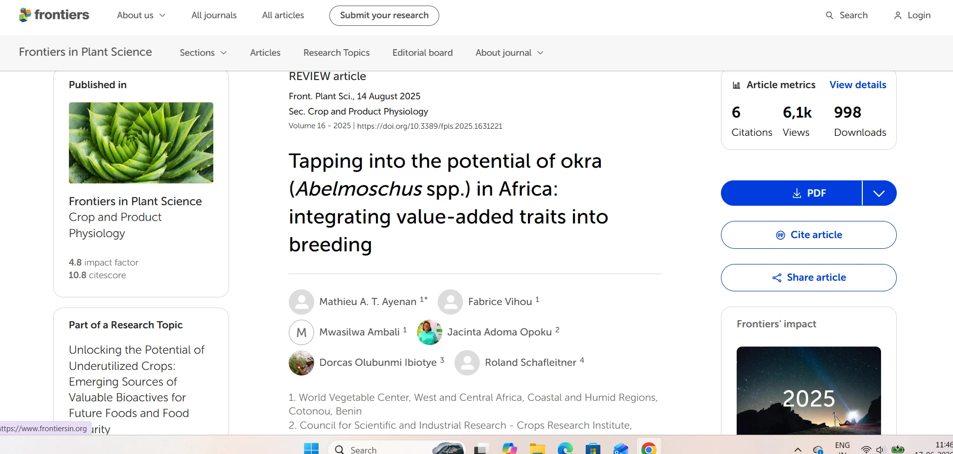 Frontiers citation screenshot
