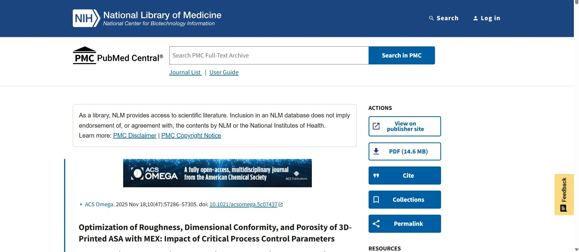 National Library of Medicine citation screenshot