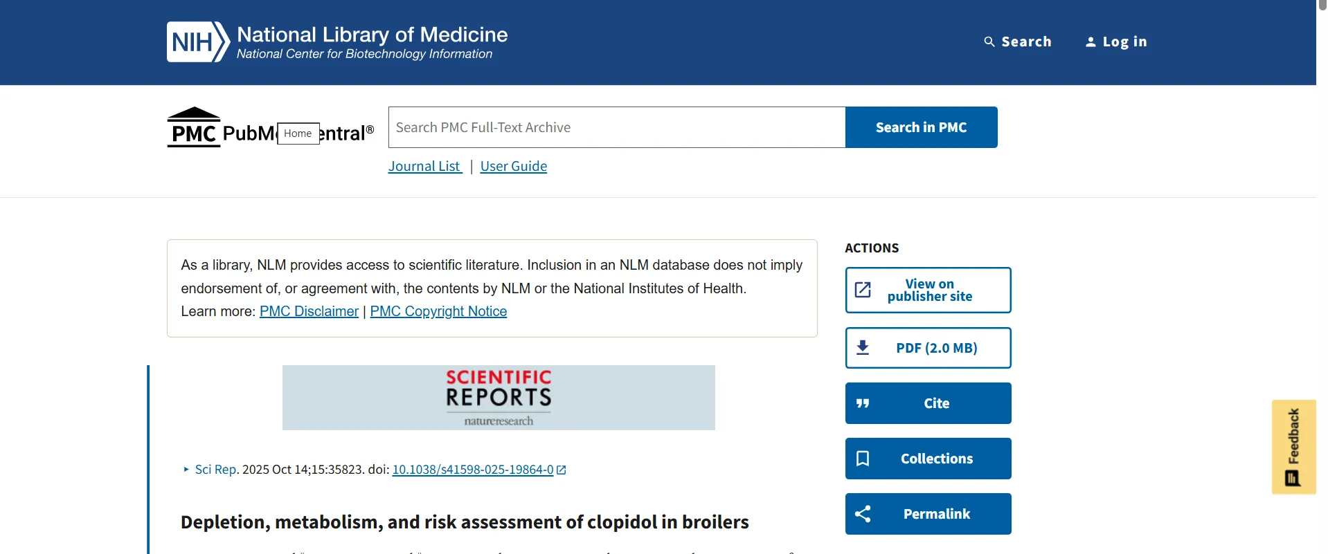 National Library of Medicine citation screenshot