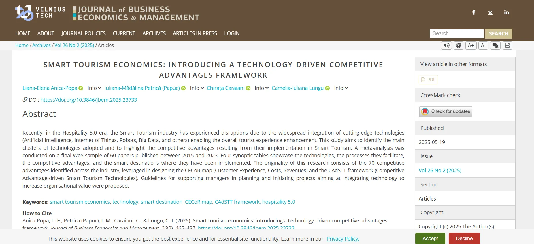 VILNIUS TECH Journal citation screenshot
