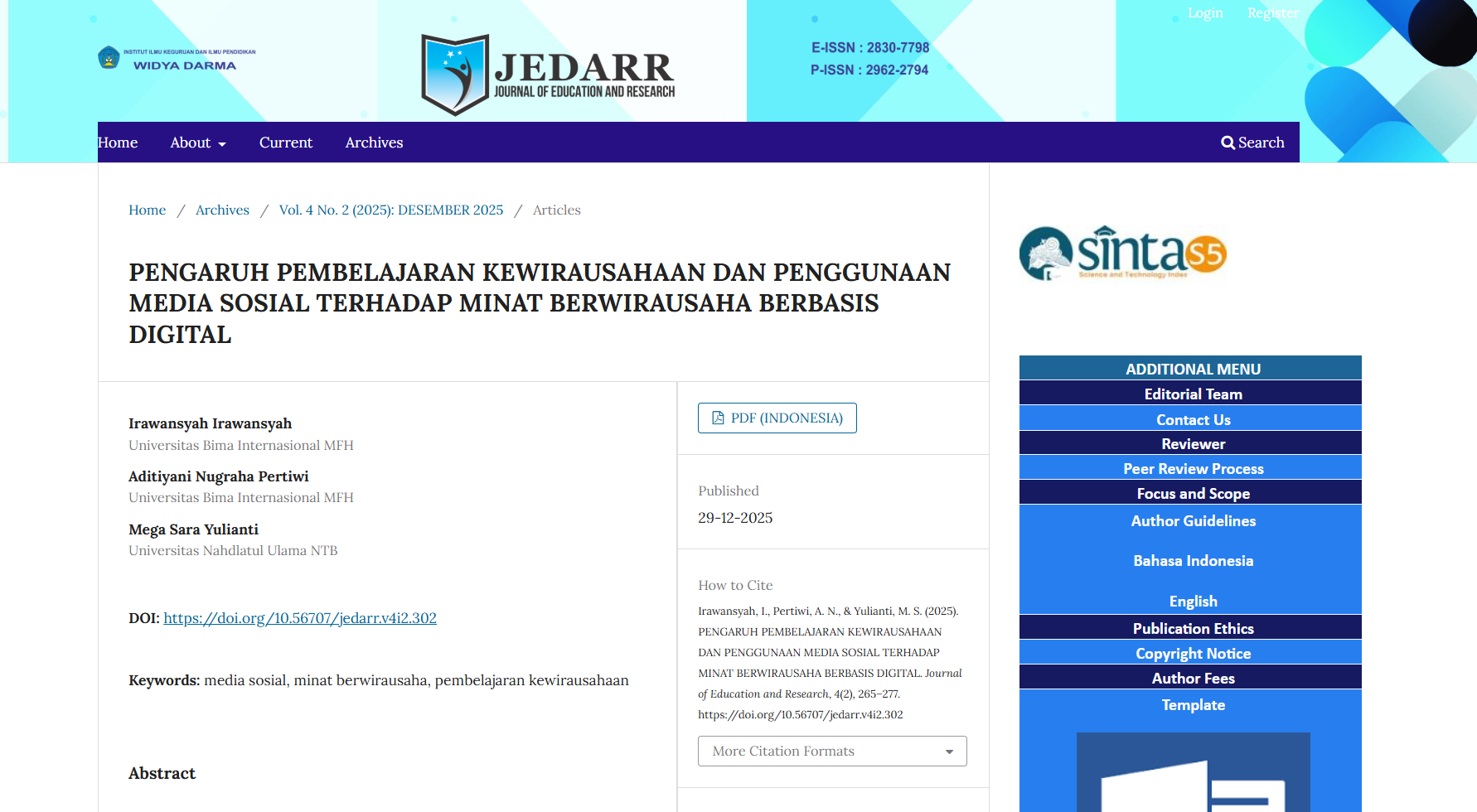 Widya Darma citation screenshot