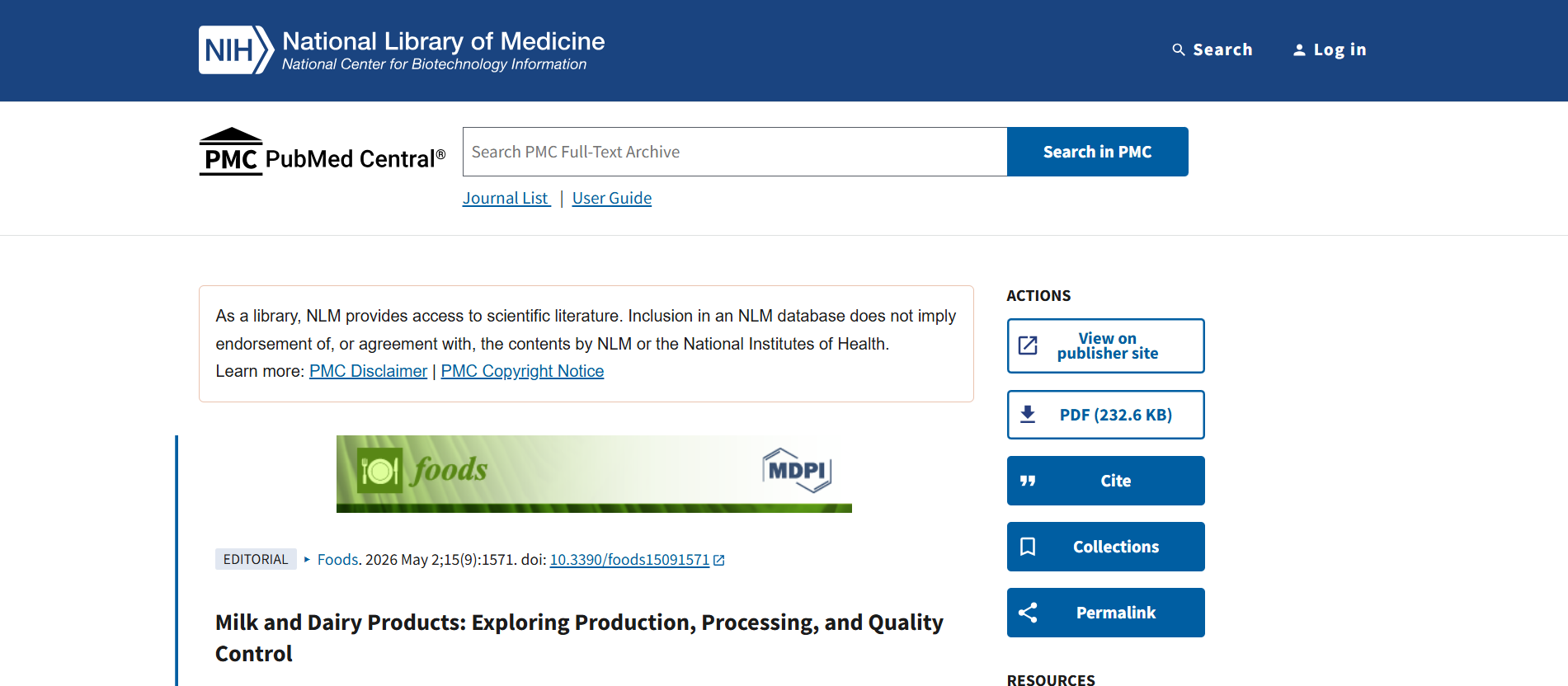 National Library of Medicine citation screenshot